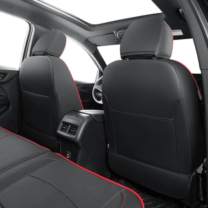 RISINGSTAR Terrain Seat Covers, fit for 2018-2024 GMC Terrain SUV with Rear Split Seats, Water Proof Faux Leather(Full Set, Black&Red)