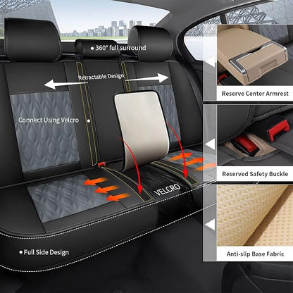 Leather Seat Covers for Car Fit for Toyota Camry 2012-2025 Full Set Car Seat Covers Waterproof Non-Slip Automotive Seat Cushion Protectors (5 Seats,Black&Grey)