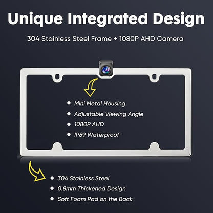 PixelMan Backup Camera,XS-2 1080P AHD Innovative One-Piece License Plate Back Up Camera Ultra Clear Night Vision 170° Wide Angle Vehicle Rear View Reverse Camera,All-Weather Durable Metal Housing