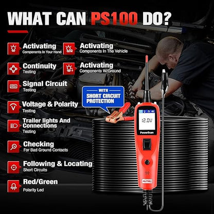 Autel PowerScan PS100 Power Circuit Probe Kit - 12V 24V Car Circuit System Diagnostic Tool, Automotive Circuit Tester with 20ft Extension Cable, Easy to Read AC/DC Current Resistance