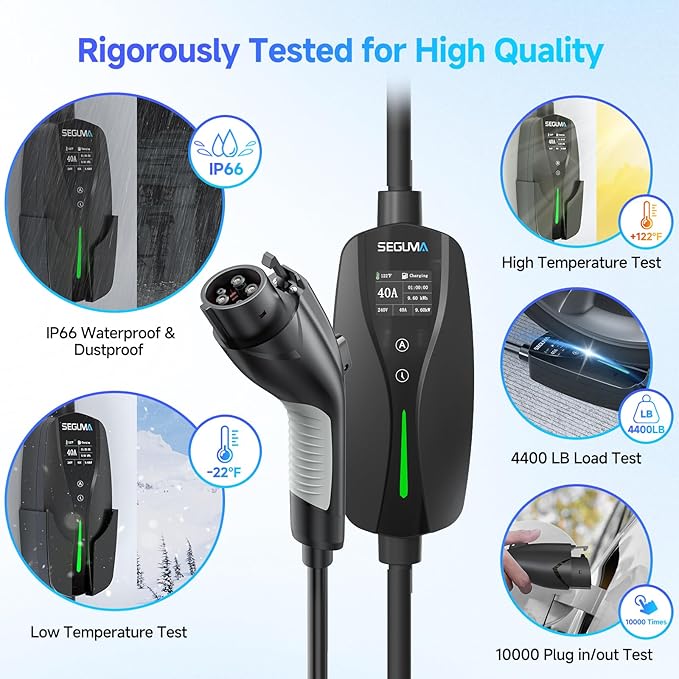 Level 2 EV Charger, 40Amp Electric Car Chargers 25FT Cable with NEMA 14-50 Plug, Adjustable Current, Timing Delay Electric Vehicle Chargers for J1772 BEVs/PHEVs 240V 9.6kW