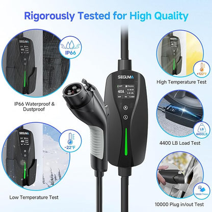 Level 2 EV Charger, 40Amp Electric Car Chargers 25FT Cable with NEMA 14-50 Plug, Adjustable Current, Timing Delay Electric Vehicle Chargers for J1772 BEVs/PHEVs 240V 9.6kW