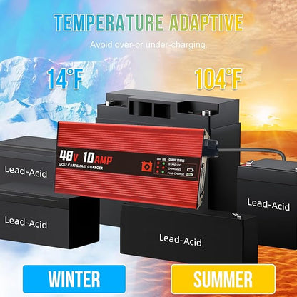 48V 10AMP Club Car Golf Cart Battery Charger for 48 Volt Golf Carts Lead-Acid Battery Smart Charger with 3-Pin Round Plug