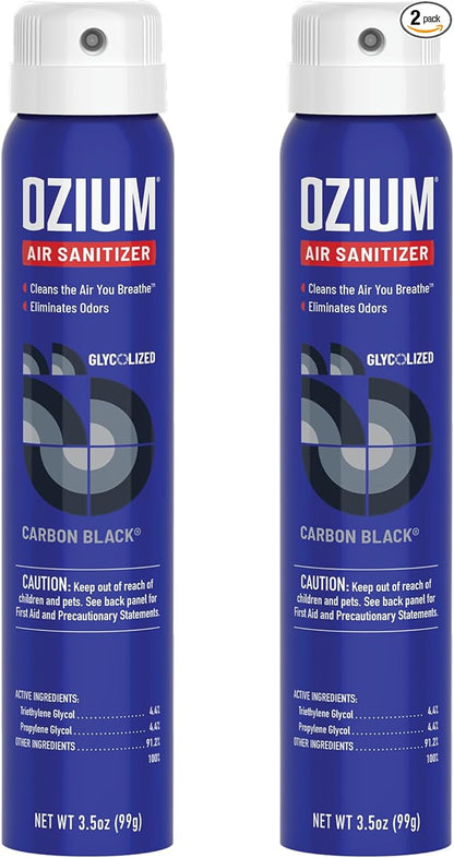 Ozium 3.5 Oz. Air Sanitizer & Odor Eliminator for Homes, Cars, Offices and More, Carbon Black Scent, 2 Pack