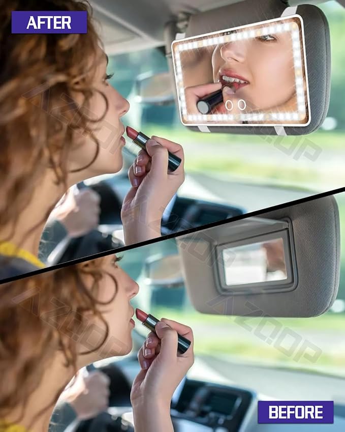 2 Pcs Car Sun Visor Vanity Mirror, Upgraded Car's Mirrors with Lights, Makeup Mirror with 3 Light Modes, Dimmable Touch Screen, Rectangular White, Universal for Car SUV Truck