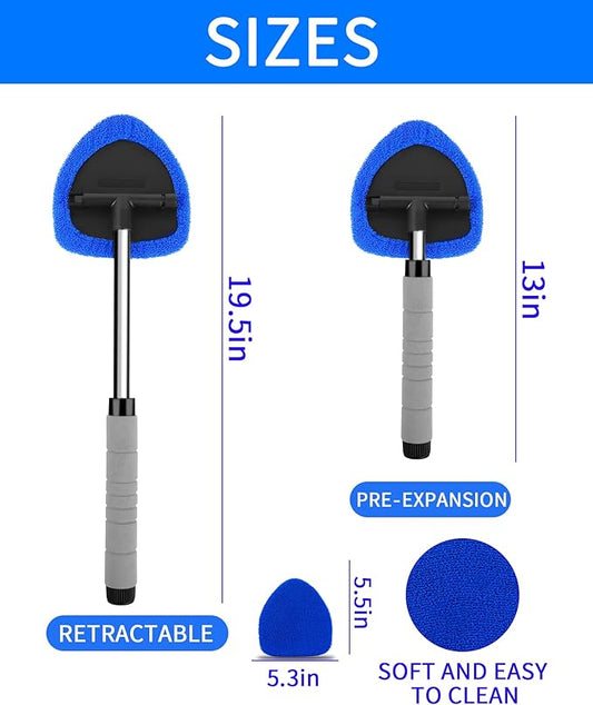 Auto Window Cleaning Tool, Retractable Windshield Cleaner Wand, Car Window Glass Cleaning, Double Sided car Window Cleaner, Microfiber Mirror Cleaning Tool kit. Car Interior Cleaning. (Blue)
