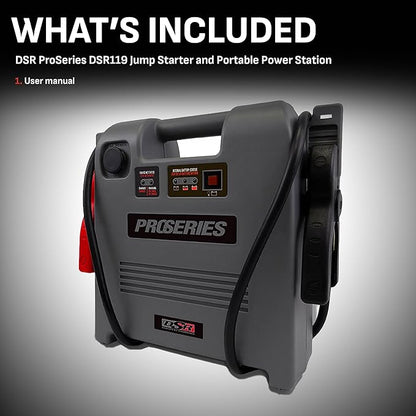 Schumacher Electric Car Battery Jump Starter & Portable Power Station - 1800 Peak Amps - 12V DC Power Outlet - with Overload & Short-Circuit Protection & Jumper Cables - DSR119