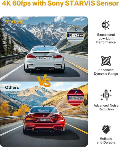 GKU Dash Cam Front and Rear, 4K 60fps＋2.5K Dashcam,STARVIS Sensor, HDR, 5G WiFi GPS, 24H Parking Mode, Night Vision, 170°Wide Angle, Dash Camera for Cars with 1.47 Display, 64G SDcard (Black)
