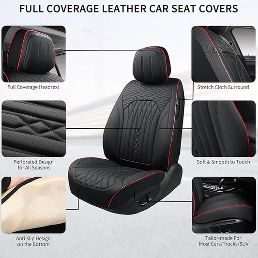 Car Seat Covers Full Set, Leather Seat Covers for Cars, Car Seat Protector Waterproof, Non-Slip Car Interior Covers Fit for Most Cars, SUV, Vans, Trucks,5Seaters,Full Set,Black,COMFDRIVE-A03