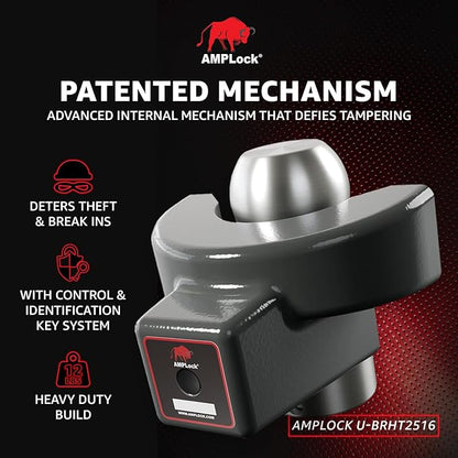 AMPLock - U-BRHT2516 2-5/16" Trailer Ball Hitch Lock - Titan Weld-on Design for Boat, RV, and RVs & Travel Trailer Hitch Coupler Locks, Patented 2-Parts Anti-Theft Lock with Push & Locking System