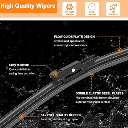 HULADAED® 24'' 21'' 12'' Windshield Wipers Replacement for Chevy/Chevrolet Traverse 2017-2012,Silicone Front Rear Wiper blades for MY Car-All Weather & Quiet(3 PACK)