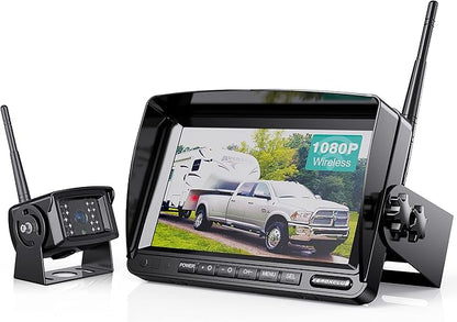 Digital Wireless Backup Camera System Kit, IP69 Waterproof Wireless Rear View Camera + 7’’ LCD Wireless Reverse Monitor for RV/Truck/Trailer/Bus/Camper/5th Wheel (W01-7 inch)