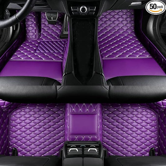 TAHALICustom Colors Car Floor Mats Black Pink for 99.9% Sedan SUV Sports， All-Weather Liners Car Floor mat，Luxury Leather Automotive Floor Mats (Purple-,3D Floor Mats)