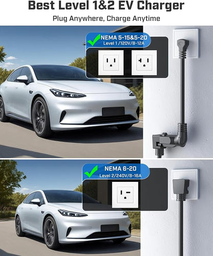 2025 Upgraded Level 1&2 Portable EV Charger, 16Amp Adjustable Current & Timer, 110V–240V, NEMA 5-15 & 6-20 Plugs, 21Ft EV Charging Cable, J1772 Electric Car Charger for All EVs/PHEVs, EV Charging Cord