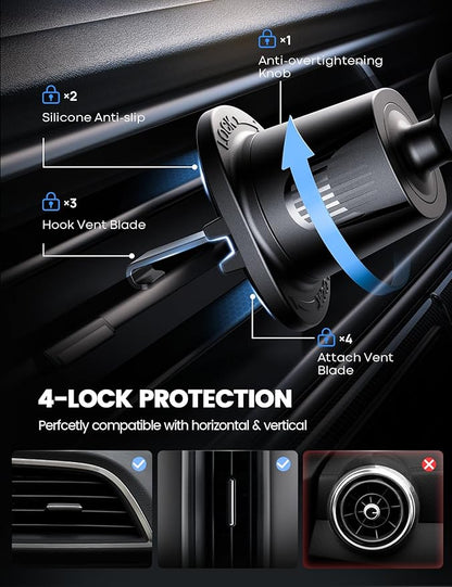 Lamicall 2025 Wider Clamp & Metal Hook Car Phone Holder Vent [Thick Cases Friendly] Phone Holders for Your Car Mount Automobile Hands Free Cradle Vent for iPhone 15 14 13 Pro Max (Lucite Black)