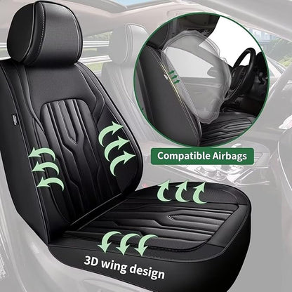 YORKNEIC Fit for Hyundai Kona Seat Covers 2018-2025: Leather Waterproof Car Seat Covers Anti-Slip Protector Full Set (2 Row 5 Seats, Black)