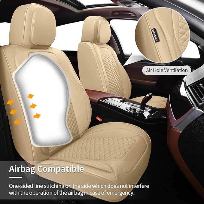 2 Packs Car Seat Covers Leather Car Seat Covers Universal Seat Covers for Car, SUV,Truck (Beige)