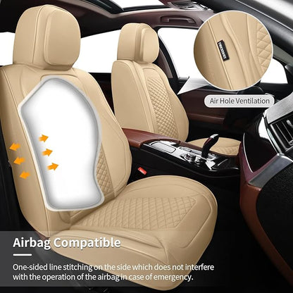 2 Packs Car Seat Covers Leather Car Seat Covers Universal Seat Covers for Car, SUV,Truck (Beige)