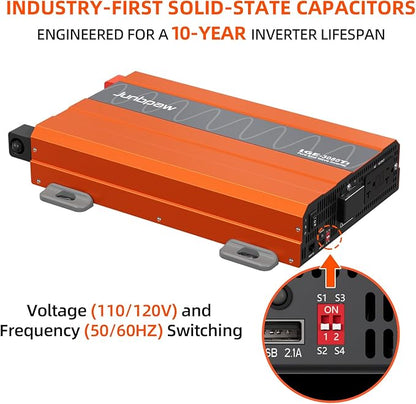 3080W Pure Sine Wave Inverter, 24V DC to 110V/120V AC, 9000W Peak, 5V/2.1A USB, Quiet Fan, Capacitor, Off-Grid Solar Power for RV, Camping, Emergency, Truck (LGE-24-3080TI)