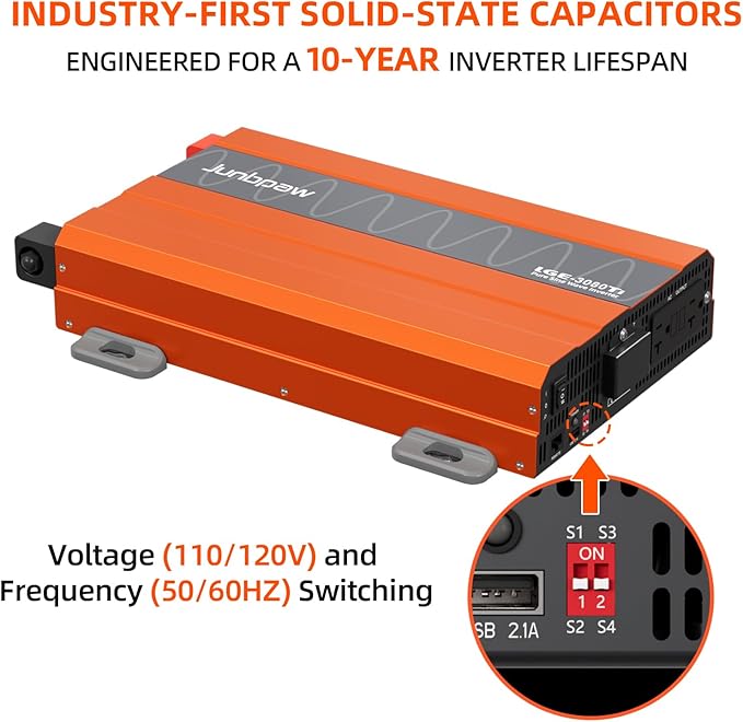 3080 Watt Pure Sine Wave Inverter, Equipment GFCI, 12V DC to 120V AC Converter Built-in 5V/2.1A USB Port for Off-Grid Solar Car RV Truck Boat with Wire Remote Monitor, Pre-Charge Function
