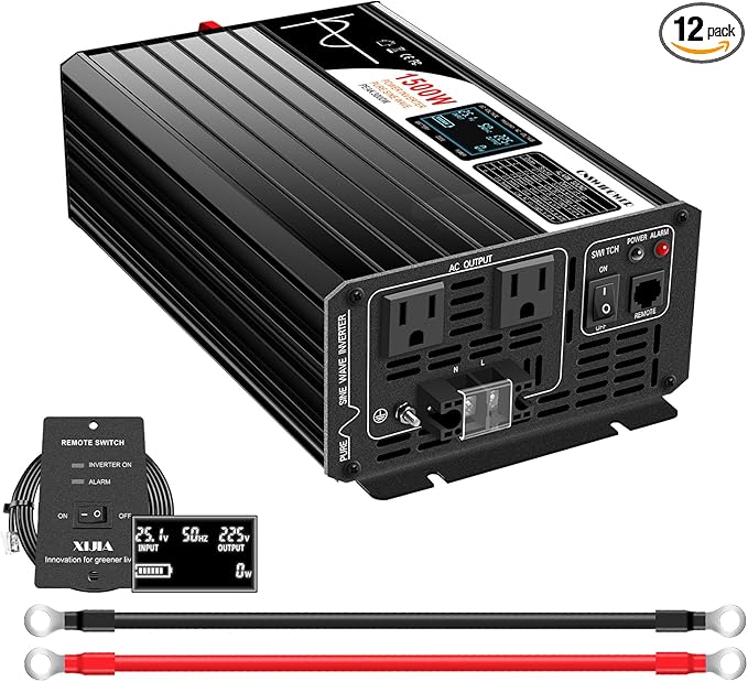 Xijia 1500W (Peak Power 3000W) Pure Sine Wave Inverter DC 60v to 120v Inverter 60HZ Solar Converter for Home Use car (DC60V (Range 50V-75V) 1500W)