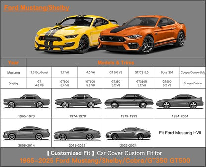 Kayme 7 Layers Car Cover Custom Fit for Ford Mustang/Shelby (1964-2025) Waterproof All Weather for Automobiles, Outdoor Full Cover Rain Sun UV Protection.Black