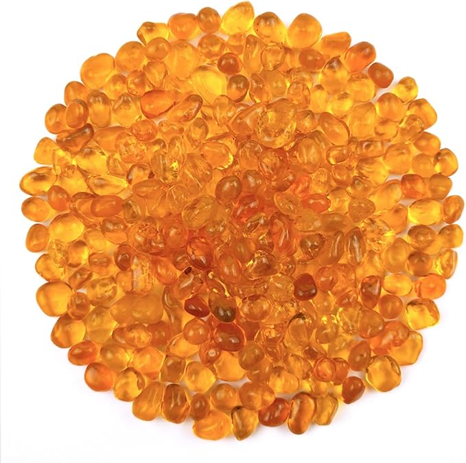 1 Lb (460 g) Orange Sea Glass Stones Irregular Rainbow Glass Pebble Decorative Rock Quartz Tumbled Gemstone Chips for Aquarium Decoration/Vase Filler/Jewelry Making/Handwork Craft/Gems Display