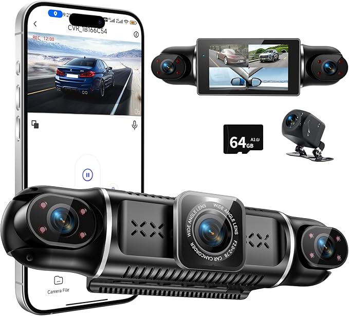 Dash Cam 4 Channel 360° Coverage - Front 4K + Triple 1080P HD Car Camera Built-in WiFi Car Camera with App, G-Sensor/Night Vision/Parking Mode/Loop Recording Free 64GB SD Card