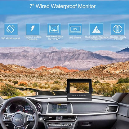 7" 1080P AHD Wired Reverse Rear View Backup Two-Camera System,Guide line, IP69K Waterproof Monitor& Camera, Night Vision, Vibration-proof 10G for Tractor/Truck/Excavator/Van/Skid Steer/Heavy Equipment
