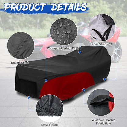 Full Cover for Polaris Slingshot,Waterproof Windproof Sunproof Outdoor Protection Compatible with Slingshot/S/SL/SLR/SLR LE,with Fabric Straps,Black&Red