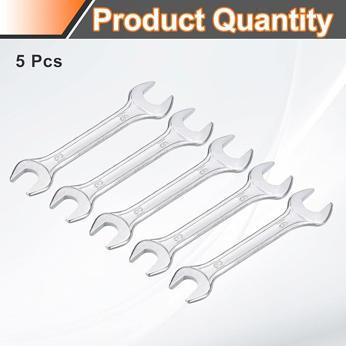 HARFINGTON 5pcs Double Open End Wrench 13mm x 16mm Metric 15 Degree Offset Angle Small Flat Head Wrench Galvanizing Open Ended Spanner for Automotive Repair Furniture Assembly