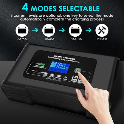 36V/48V Golf Cart Charger, 18Amp Smart Charger, Trickle Battery Charger Maintainer, D-Plug, Lithium, LiFePO4, Lead-Acid AGM/Gel/SLA, EZGO TXT, Car, Boat