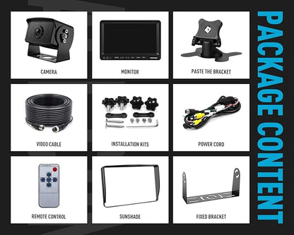 FOOKOO Ⅱ HD Backup Camera System Kit,7''1080P Reversing Monitor+IP69 Waterproof Rear View Camera,Sharp CCD Chip, 100% Not Wash Up,Truck/Semi-Trailer/Box Truck/RV (FHD1-Wired)