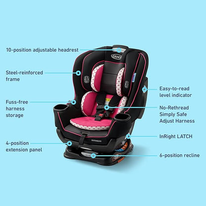 Graco Extend2Fit Convertible Baby Car Seat, Rear and Forward Facing, Adjustable Extension Panel for Extra Legroom, Kenzie