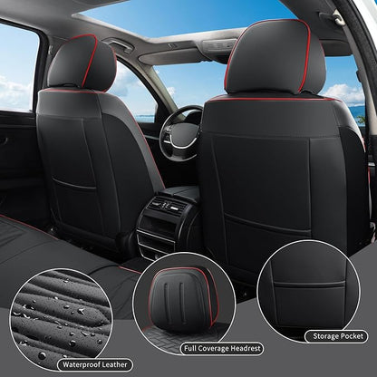 Car Seat Covers Full Set, Leather Seat Covers for Cars, Car Seat Protector Waterproof, Non-Slip Car Interior Covers Fit for Most Cars, SUV, Vans, Trucks,5Seaters,Full Set,Black,COMFDRIVE-A03
