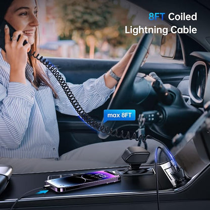 [Apple MFi Certified] Syncwire iPhone Car Charger 32W Super Fast Car Charger iPhone Cigarette Lighter USB Car Adapter with Build-in 6.5FT Lightning Cable Coiled for Apple iPhone 14/13/12/11/Max, iPad