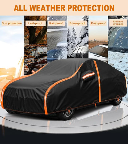 Car Cover Waterproof All Weather for Automobiles Winter Snowproof Rain UV Protection Heavy Duty Outdoor Sedan Car Cover & Car Snow Cover Universal Fit for Sedan Length Up to 188’’