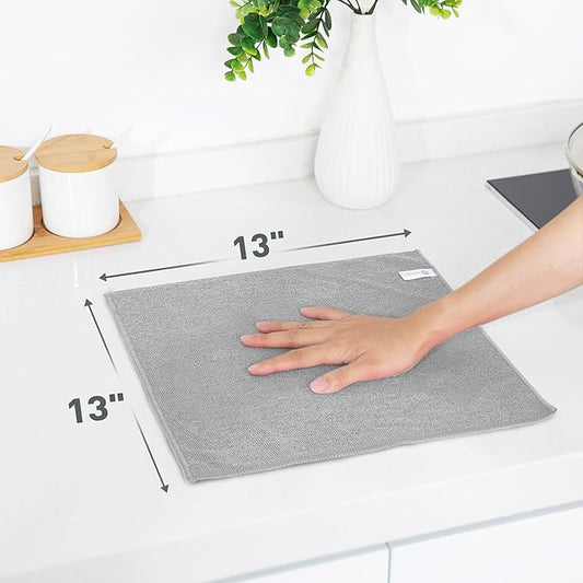 Gray Microfiber Cleaning Cloth 13"x13", Ultra Soft Absorbent Microfiber Cleaning Rags for Housekeeping Cleaning Supplies, Lint Free Reusable Cleaning Cloths for House Washable, Pack of 12