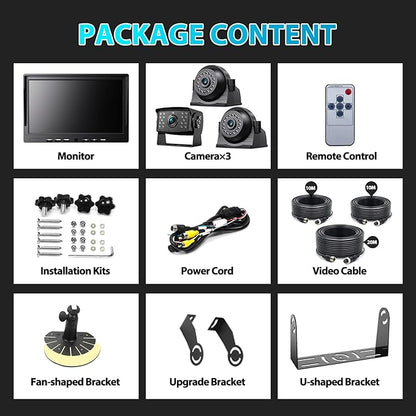 Fookoo HD 1080P 10" Wired Backup Camera System, 10" Triple Split Screen Monitor W/Recording, IP69 Waterproof Side & Rear View Cameras, 4 Channel, Parking Lines, RV/Truck/Trailer/5th Wheel (DY103)