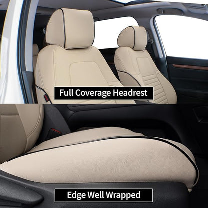 EKR Accord Seat Covers Full Set Custom for Honda Accord Base,EX-L,Touring 2014 2015 2016 2017 (Hybrid),Reat Row W/Solid Backrest & Armrest,Leather Seat Cover for Trucks,Automotive Seat Covers(Beige)