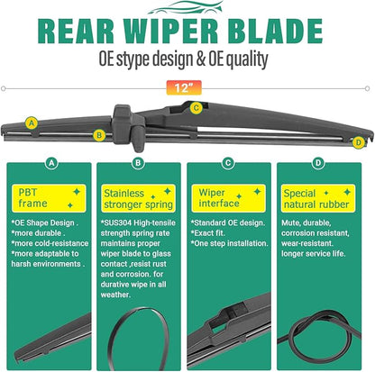 22" 20" 12" Windshield Wiper Blades Replacement for Toyota 4Runner 2003 2004 2005 2006 2007 2008 2009 4 Runner Premium All Weather Front Rear Wipers Set - OEM Quality (Pack of 3)