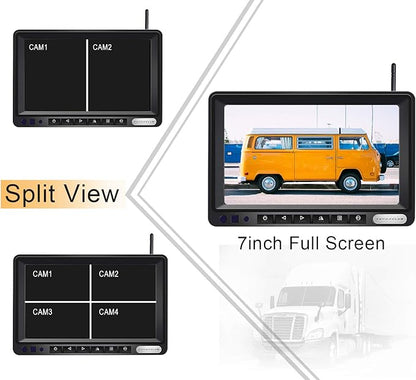 1080P FHD Digital Wireless Backup Camera System Kit for RV/Truck/Trailer/Van/Bus,Night Vision,7inch HD LCD Monitor,IP69 Waterproof Rear View Camera No Interference Record-HW02-M