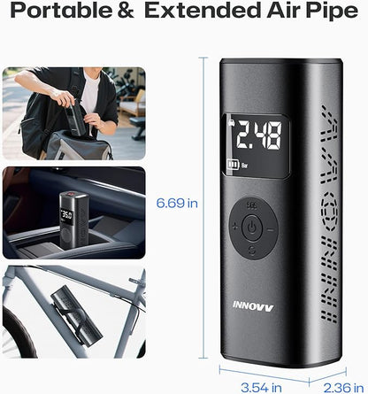 P1 Aluminum Tire Inflator Portable Air Compressor, 3X Faster 150PSI Cordless Car Air Pump with Auto-Shutoff, Motorcycle Pumps with Tire Pressure Gauge, Electirc Tire Pump for Car, Bike, Ball