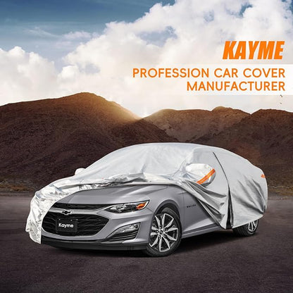 Kayme 6 Layers Car Cover Custom Fit for Chevrolet Chevy Malibu (1997-2025) Waterproof All Weather for Automobiles, Outdoor Full Cover Rain Sun UV Protection.Silver