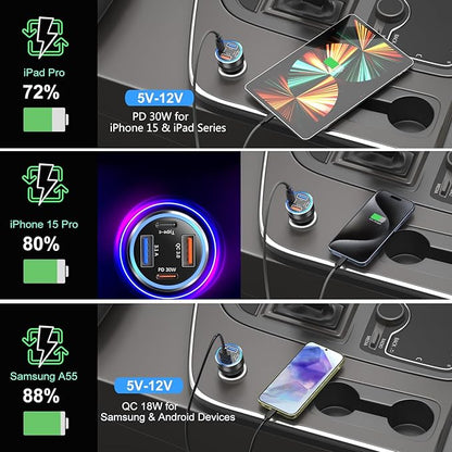 Car Charger Adapter 5 Pack, Bangfun 65W Multi Port 12V USB C & USB A Car Charger PD+QC 3.0 Fast Charging Cigarette Lighter USB Adapter Plug for iPhone 16 15 14 13 Pro Max iPad Samsung Android(Black)