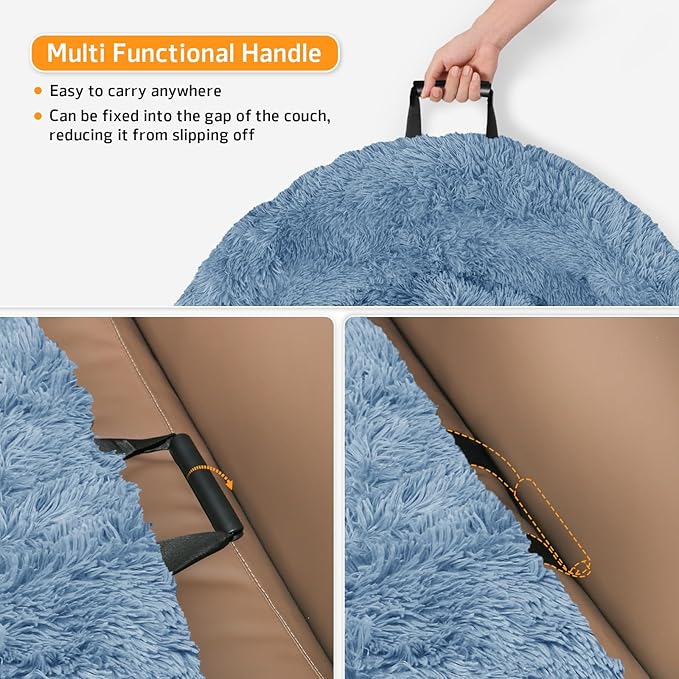 GGIB Calming Dog Bed Fluffy Plush Dog Mat for Furniture Protector with Removable Washable Cover for Large Medium Small Dogs and Cats (Medium, Navy)