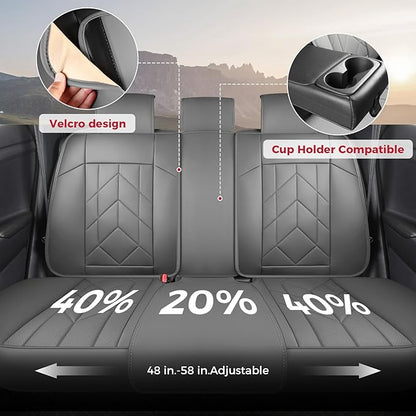 Grey Car Seat Covers Full Set - Waterproof Leather Car Seat Protector Universal Fit Forester Legacy Impreza Tucson Elantra Santa Fe Kona