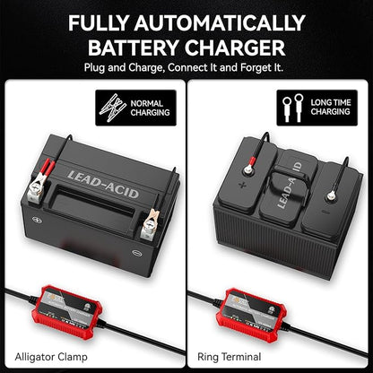 [4-Pack] FOVAL Fully Automatic Trickle Battery Charger, 1000mA 12V Smart Car Battery Charger, Battery Maintainer, Float Charger for Motorcycle Car Lawn Mower Boat ATV Cell Lead Acid Batteries