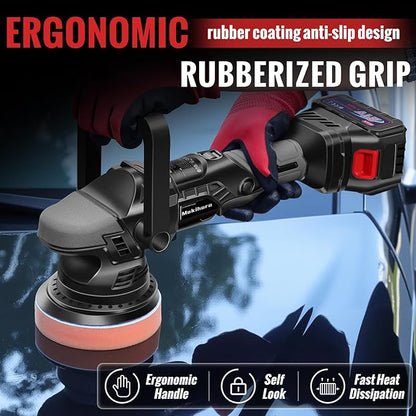 Cordless Buffer Polisher, 5 Inch Random Orbital Car Polisher Waxer, 6 Variable Speed 1000-5200 RPM, 21V 3.0Ah Batteries , 28Pcs Polishing Kit,for Car Polishing, Waxing, Boat Sanding, Scratch Removing