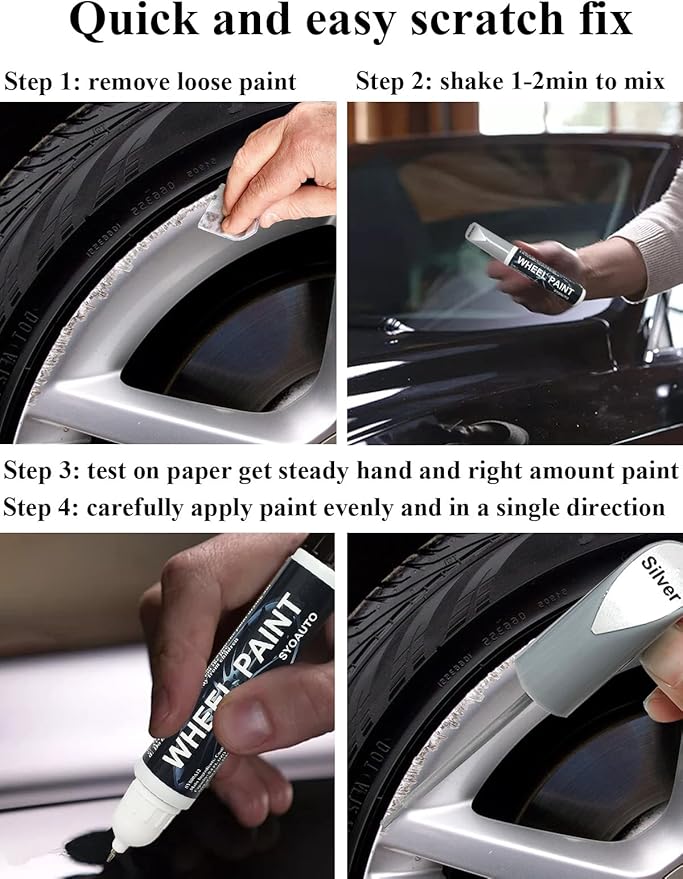 SYOAUTO Black Rim Touch Up Paint Rim Scratch Repair Pen Wheel Touch Up Paint Car Rim Paint Pen Universal Color Satin Matte Black Wheel Paint (Matte Black)